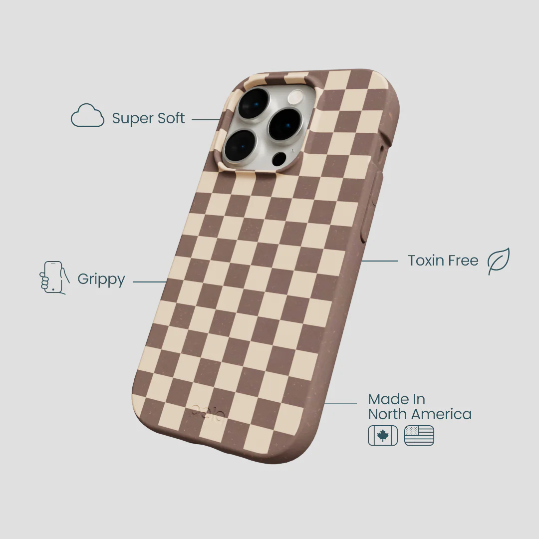 Chocolate Brown Latte Check iPhone 14 Pro Case - Image 4