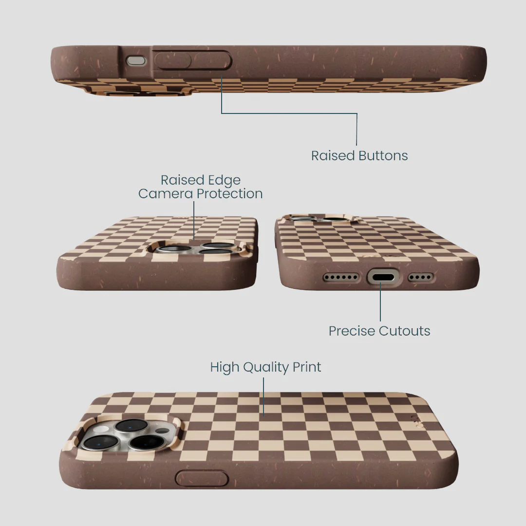 Chocolate Brown Latte Check iPhone 14 Pro Max Case - Image 3