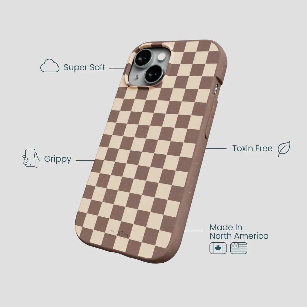 Chocolate Brown Latte Check iPhone 15 Case - Image 4