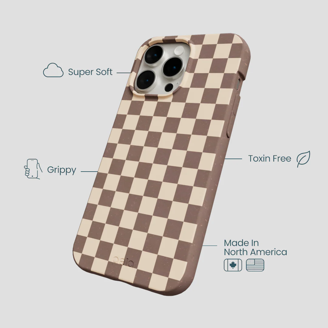 Chocolate Brown Latte Check iPhone 15 Pro Max Case - Image 4