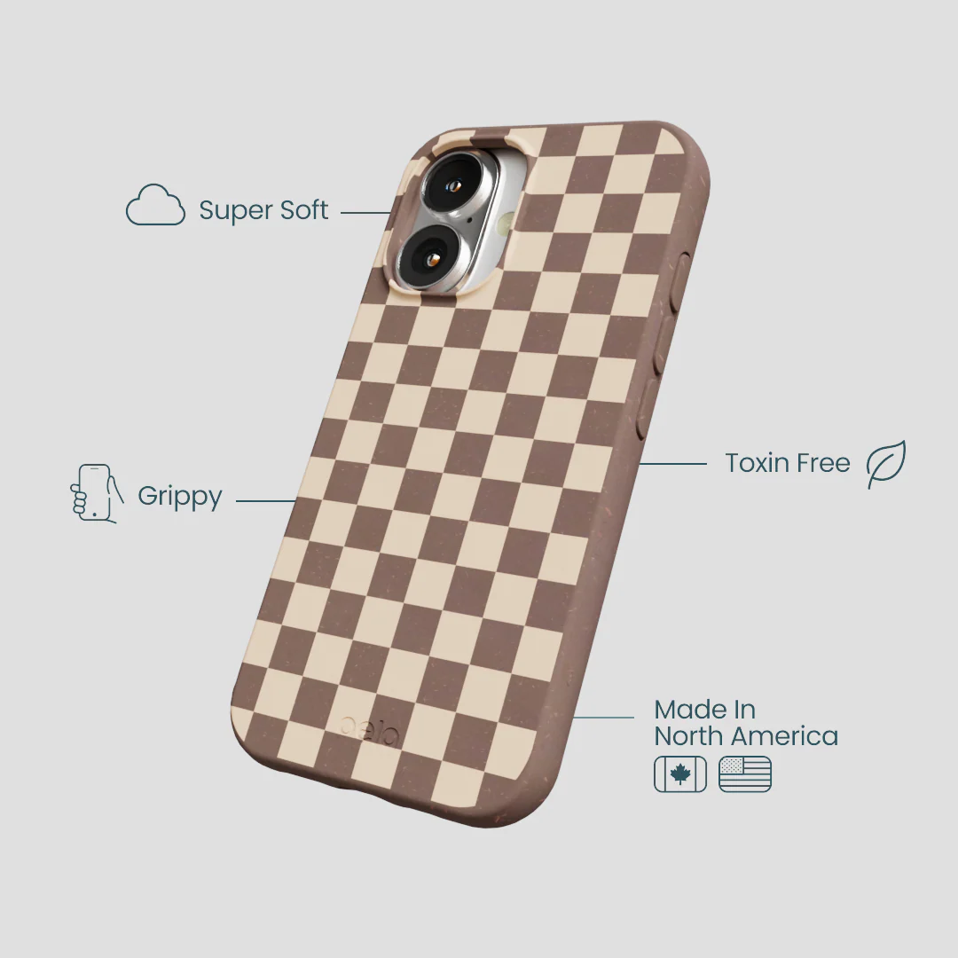 Chocolate Brown Latte Check iPhone 16 Case - Image 4