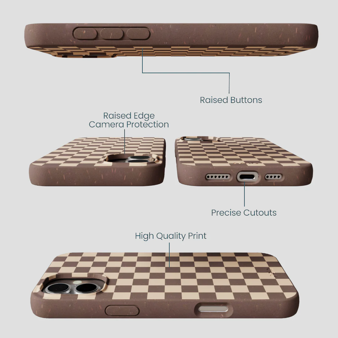 Chocolate Brown Latte Check iPhone 16 Plus Case - Image 3