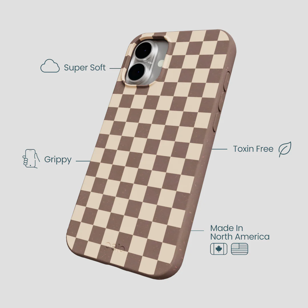 Chocolate Brown Latte Check iPhone 16 Plus Case - Image 4