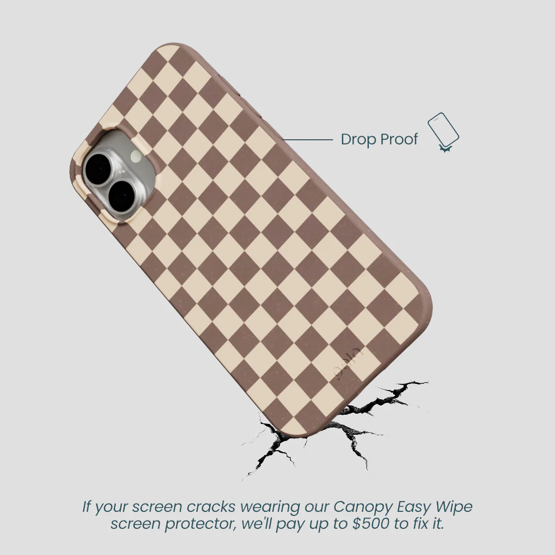Chocolate Brown Latte Check iPhone 16 Plus Case - Image 5