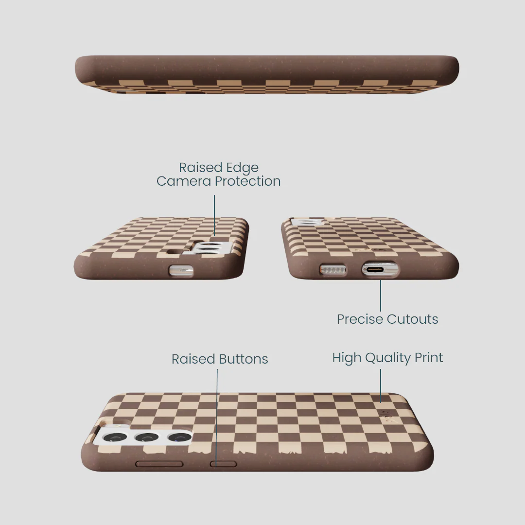 Chocolate Brown Latte Check Samsung Galaxy S21 Case - Image 3