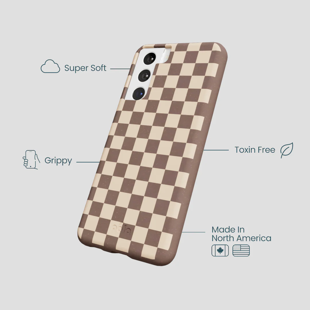 Chocolate Brown Latte Check Samsung Galaxy S21 Case - Image 4
