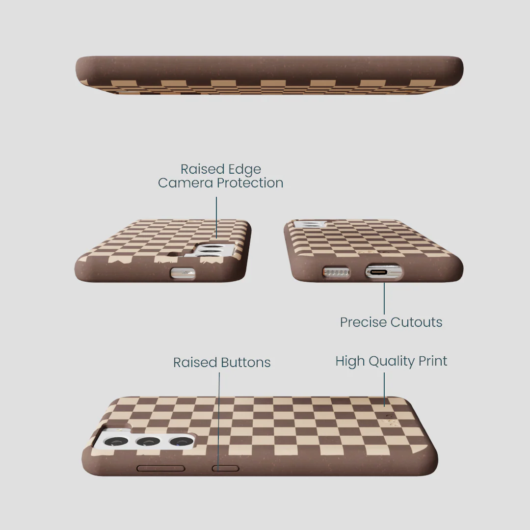 Chocolate Brown Latte Check Samsung Galaxy S22 Case - Image 3