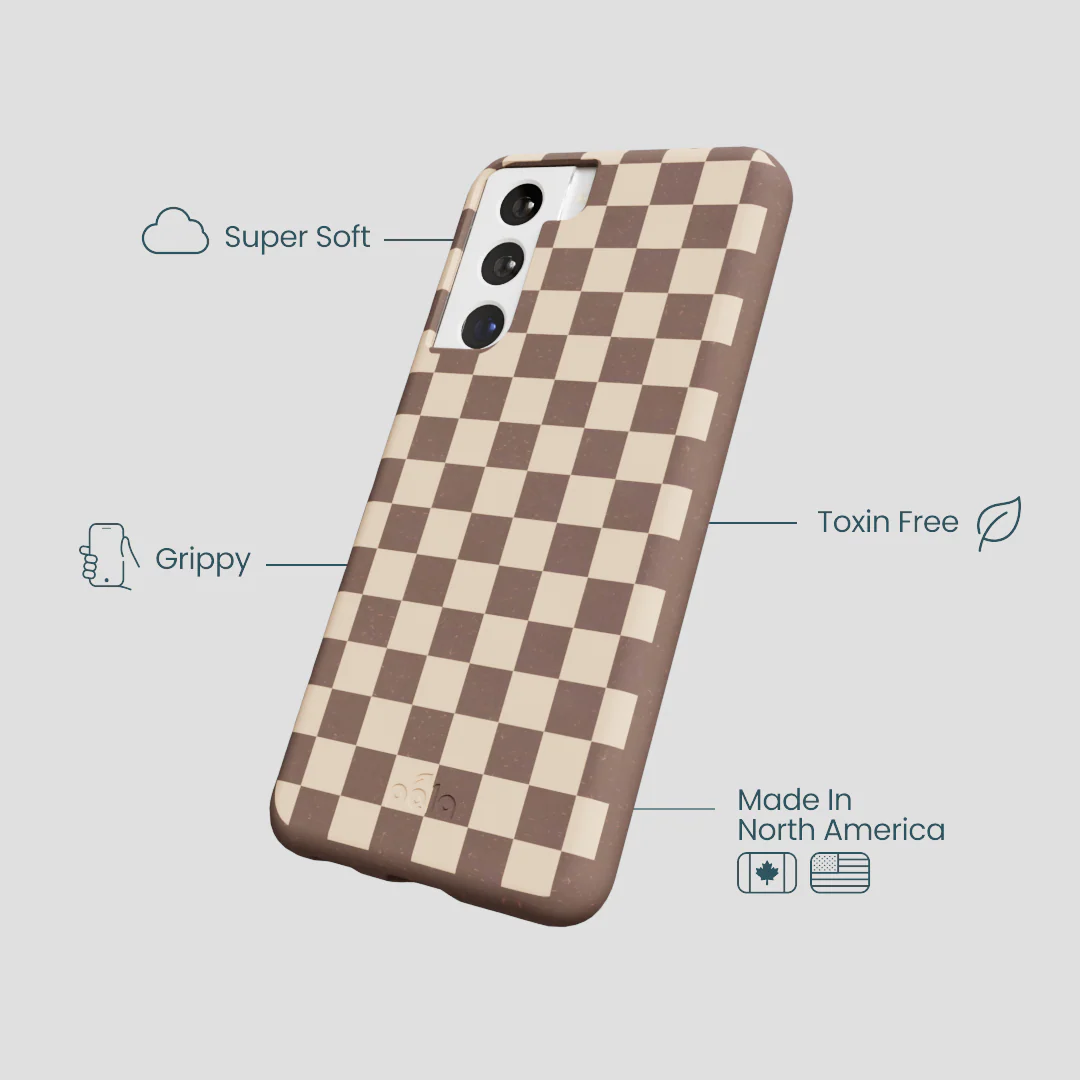 Chocolate Brown Latte Check Samsung Galaxy S22 Case - Image 4