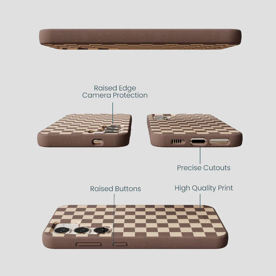 Chocolate Brown Latte Check Samsung Galaxy S23 Case - Image 3