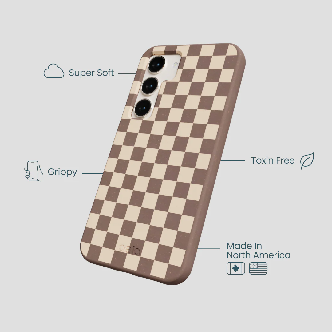 Chocolate Brown Latte Check Samsung Galaxy S23 Case - Image 4