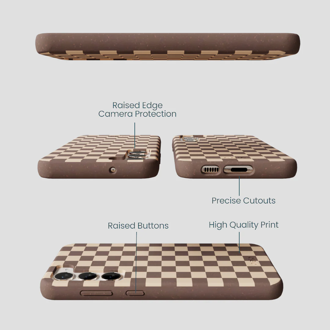 Chocolate Brown Latte Check Samsung Galaxy S23+(Plus) Case - Image 3