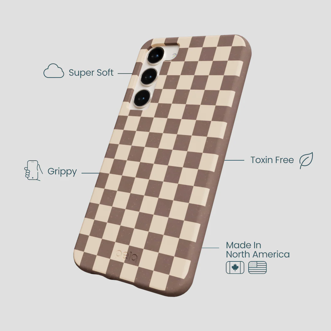 Chocolate Brown Latte Check Samsung Galaxy S23+(Plus) Case - Image 4