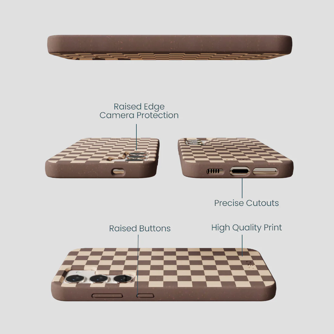 Chocolate Brown Latte Check Samsung Galaxy S24 Case - Image 3