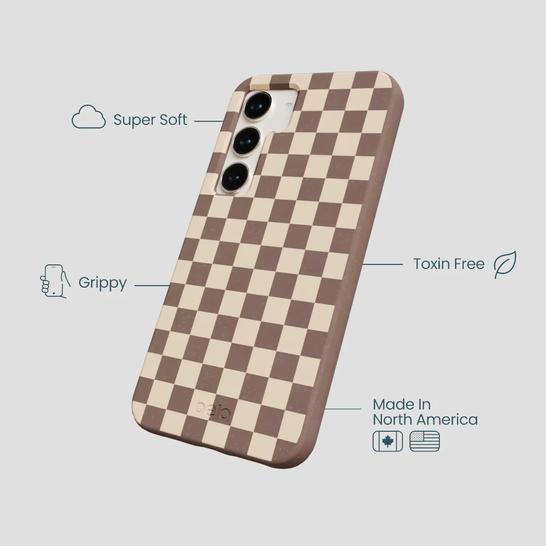 Chocolate Brown Latte Check Samsung Galaxy S24 Case - Image 4