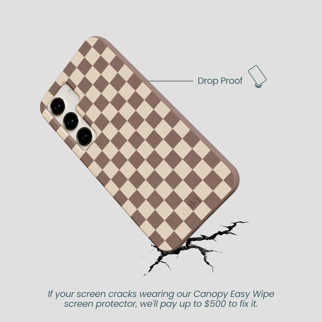 Chocolate Brown Latte Check Samsung Galaxy S24 Case - Image 5