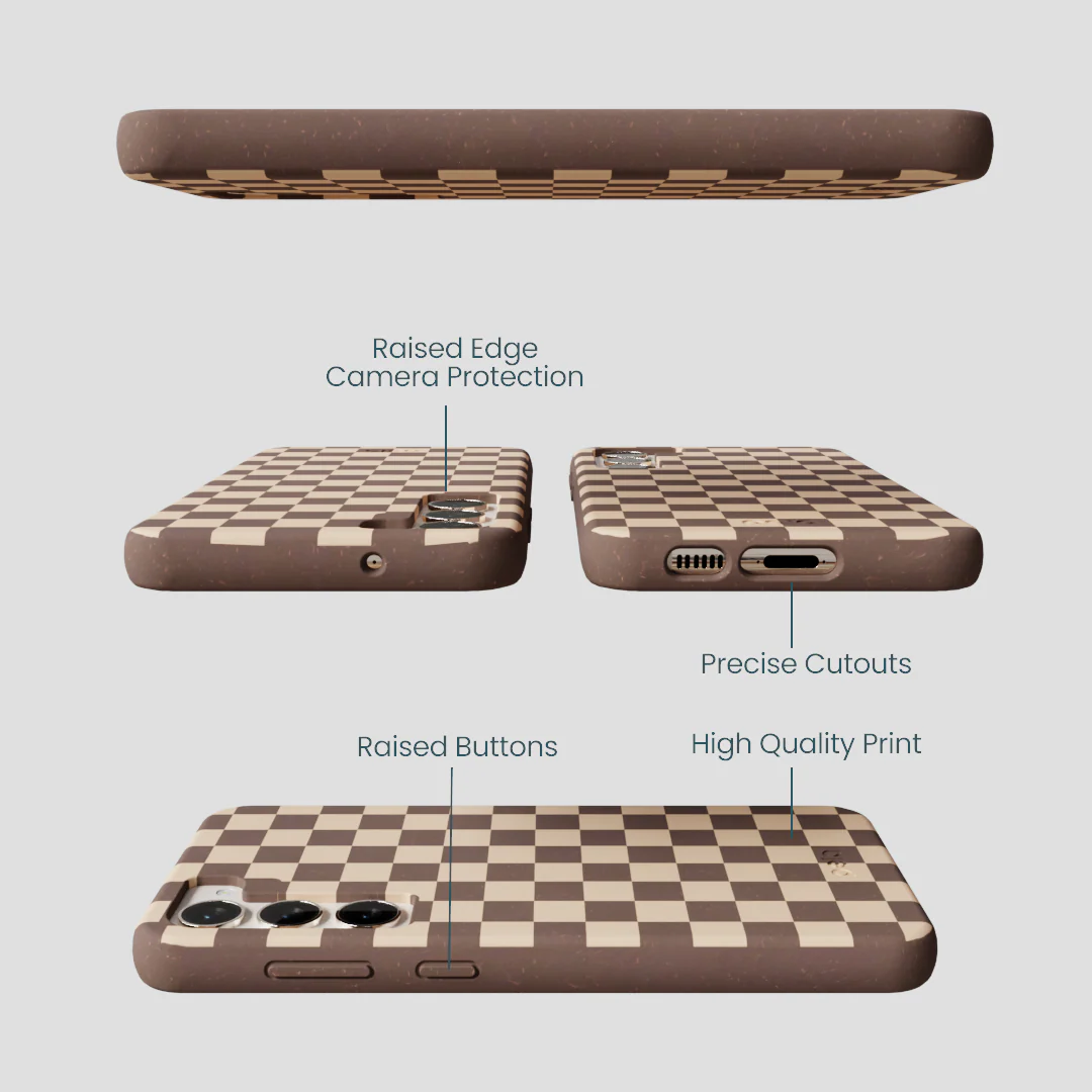 Chocolate Brown Latte Check Samsung Galaxy S24+(Plus) Case - Image 3
