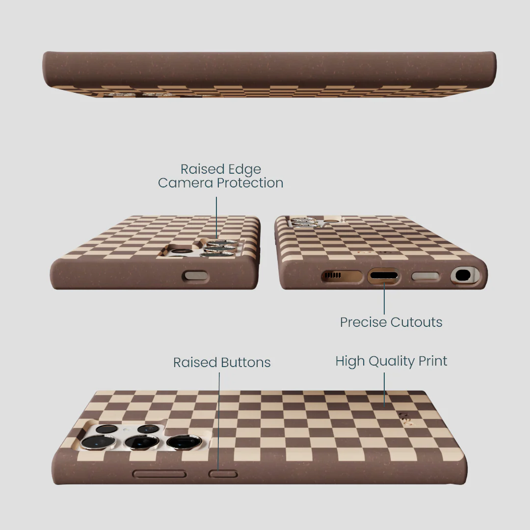 Chocolate Brown Latte Check Samsung Galaxy S24 Ultra Case - Image 3