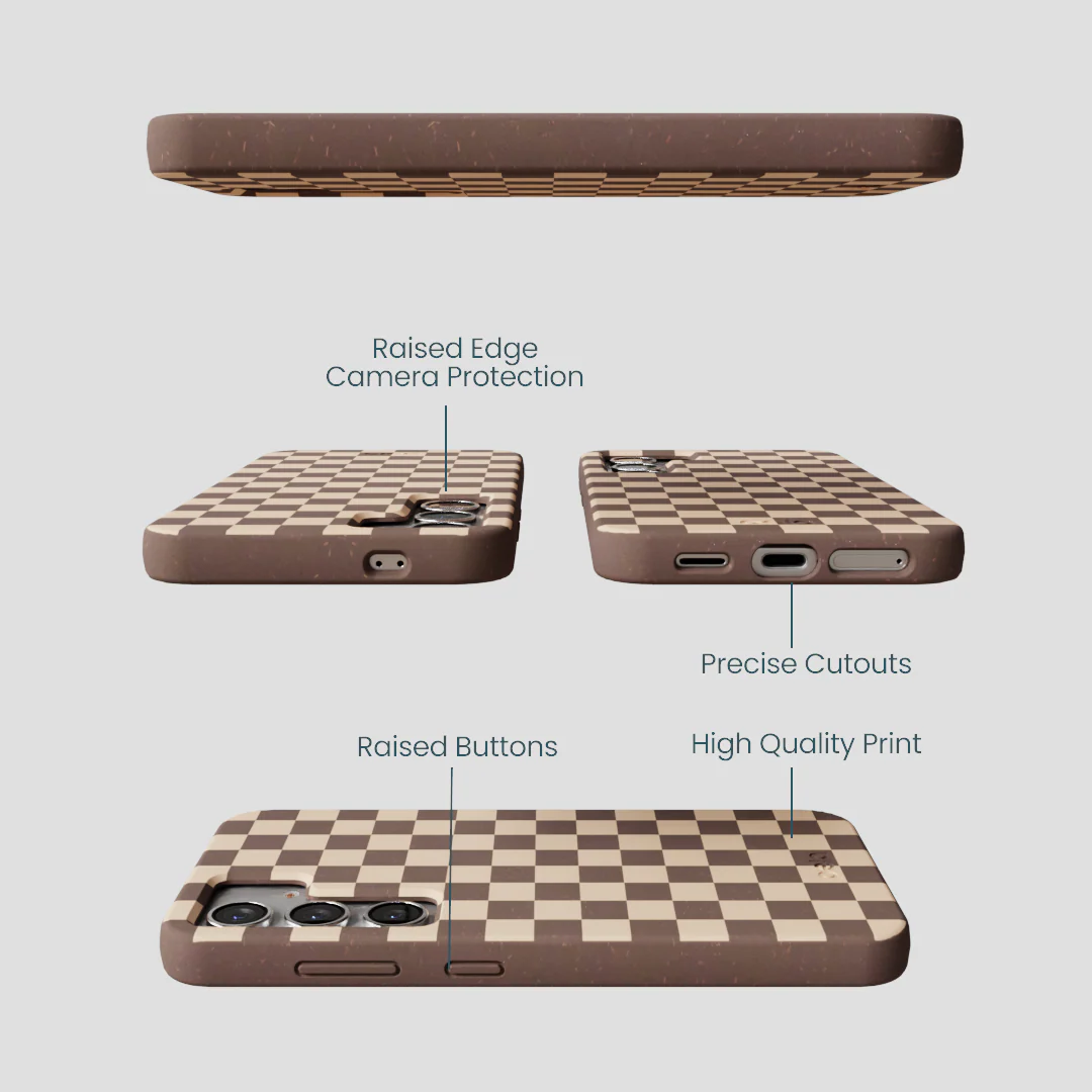 Chocolate Brown Latte Check Samsung Galaxy S25 Case - Image 3