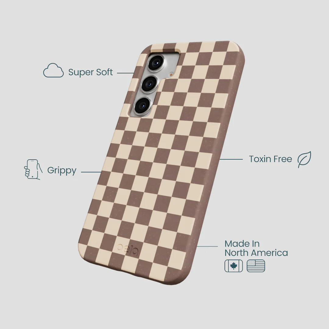 Chocolate Brown Latte Check Samsung Galaxy S25 Case - Image 4