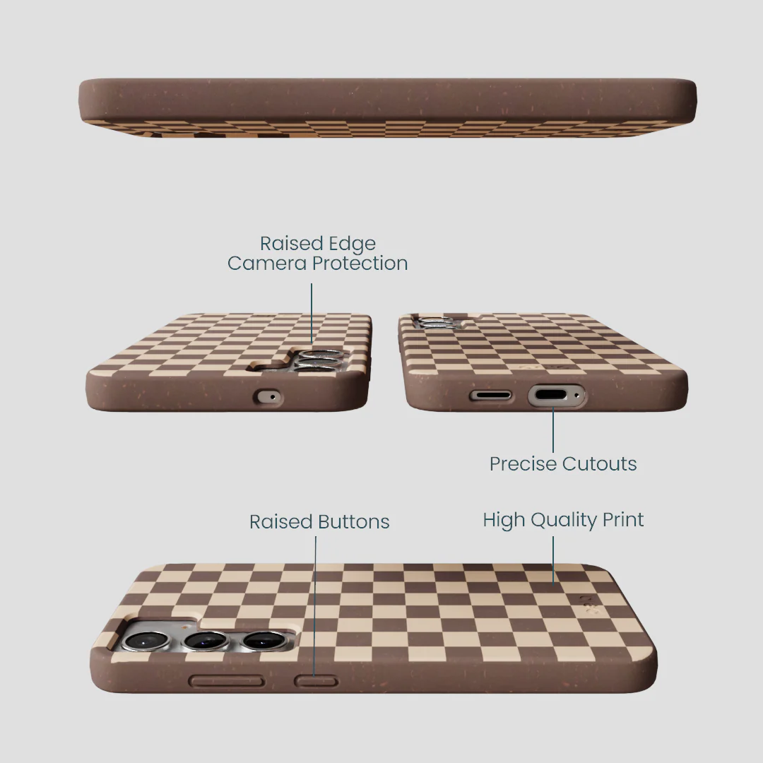 Chocolate Brown Latte Check Samsung Galaxy S25+(Plus) Case - Image 3
