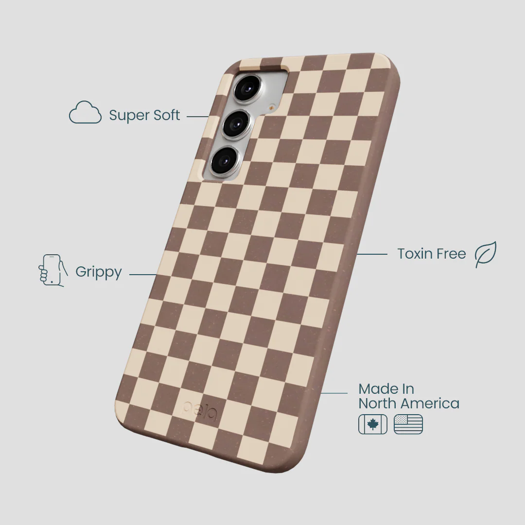Chocolate Brown Latte Check Samsung Galaxy S25+(Plus) Case - Image 4