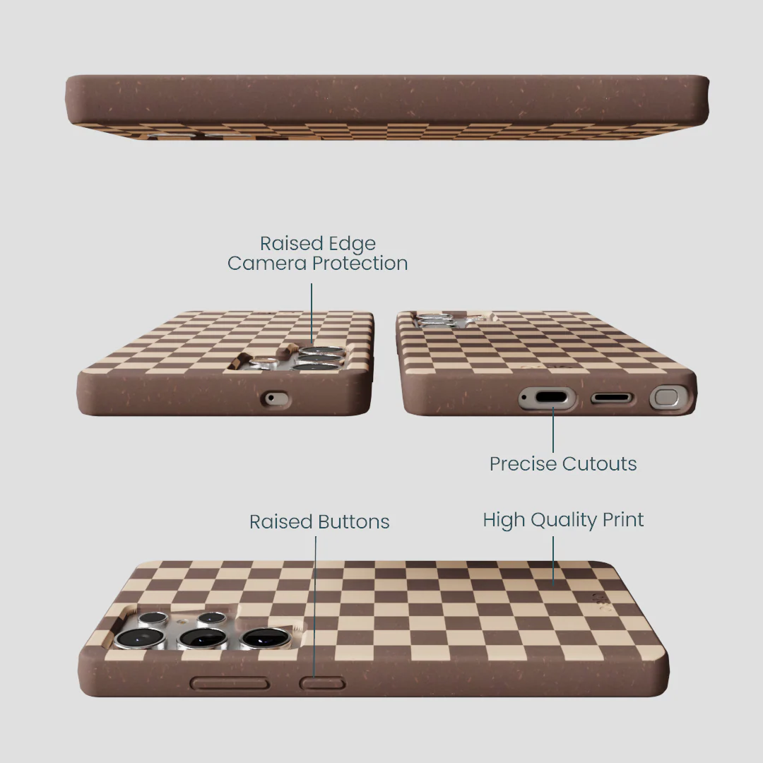 Chocolate Brown Latte Check Samsung Galaxy S25 Ultra Case - Image 3