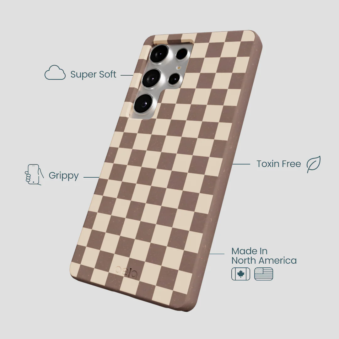 Chocolate Brown Latte Check Samsung Galaxy S25 Ultra Case - Image 4