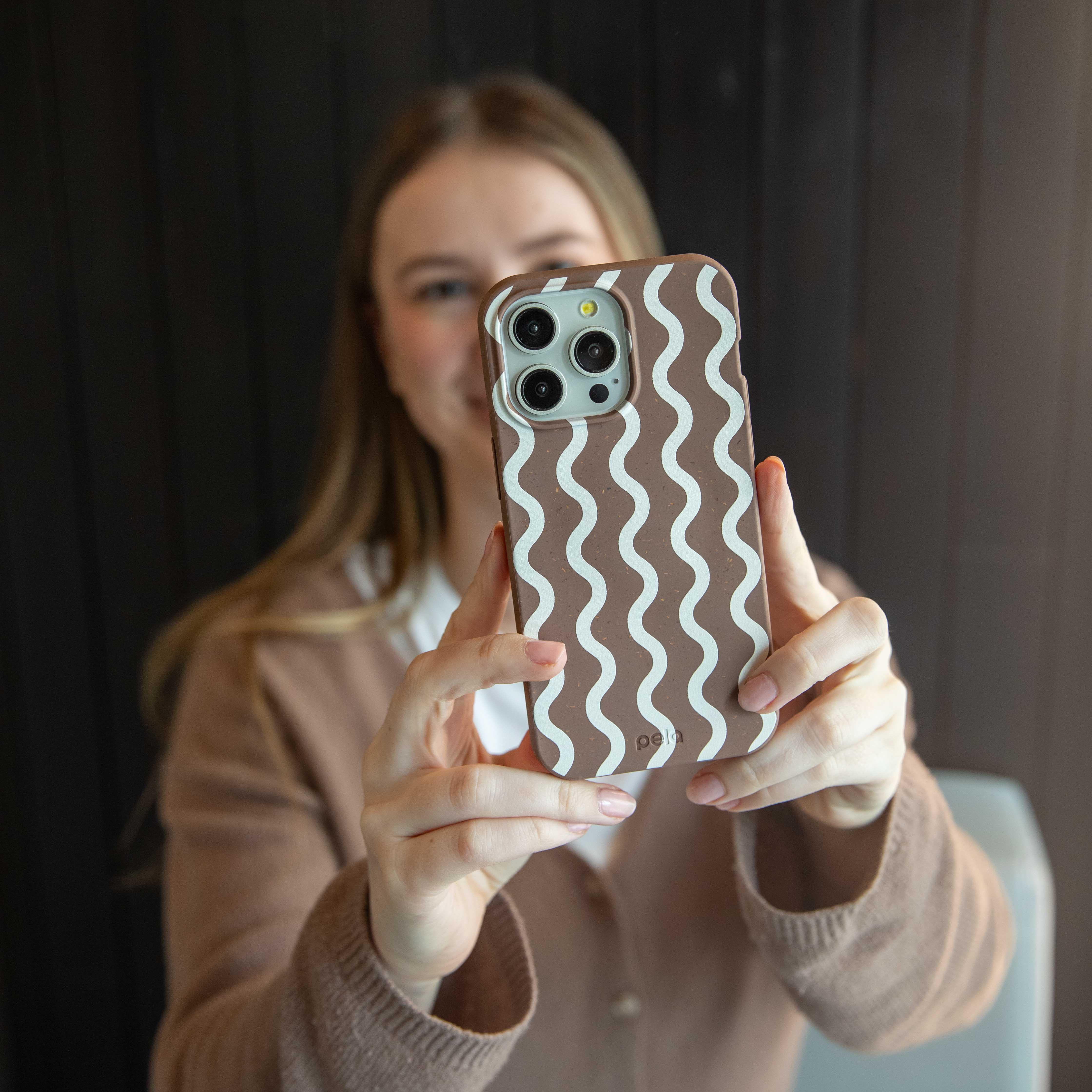 Chocolate Brown Latte Waves iPhone 14 Case - Image 6