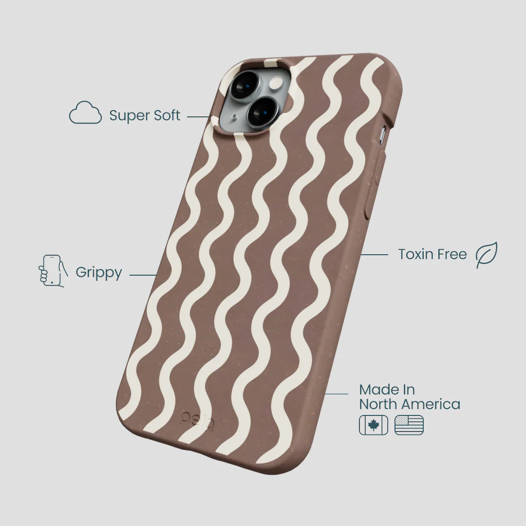 Chocolate Brown Latte Waves iPhone 14 Plus Case - Image 4