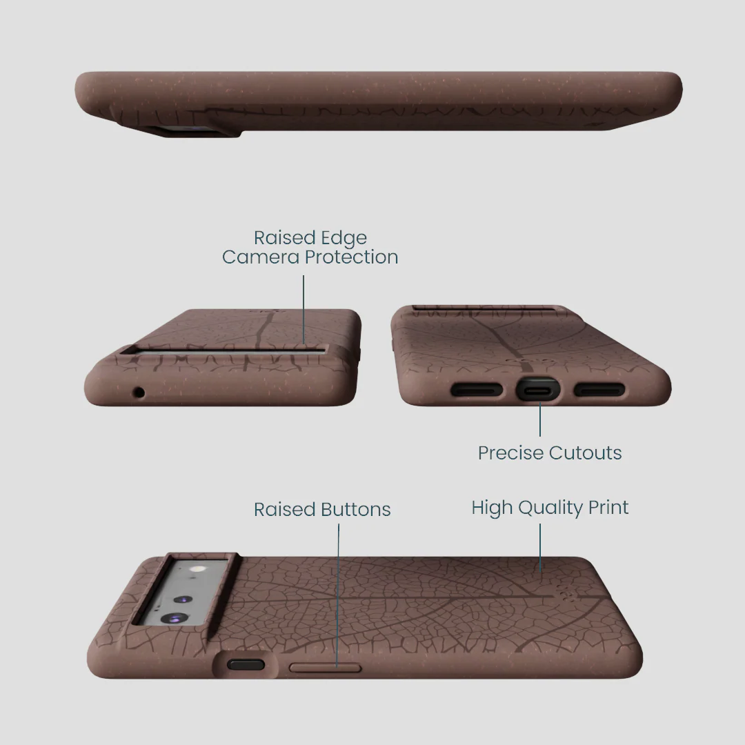 Chocolate Brown Leaf Veins Google Pixel 6a Case - Image 3