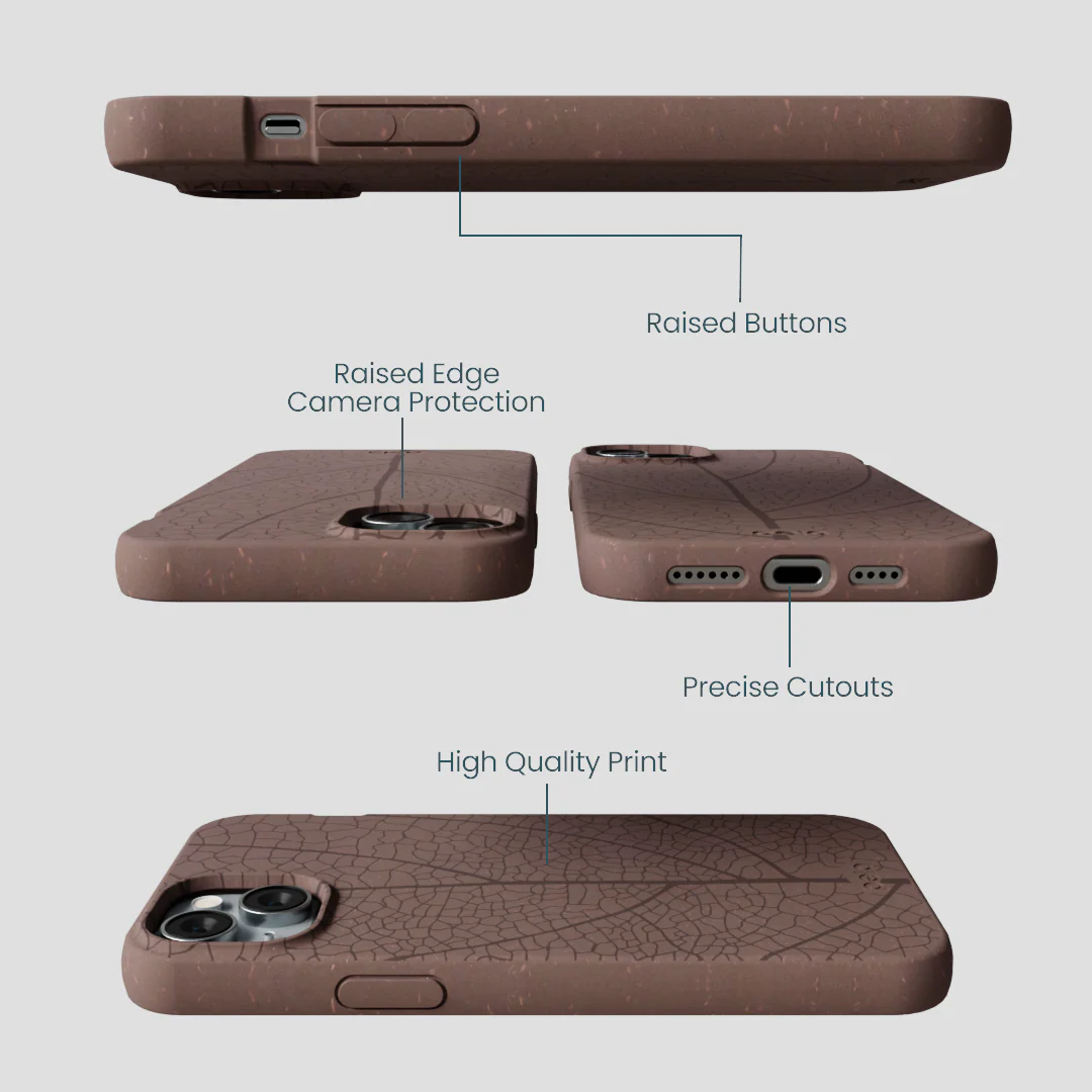 Chocolate Brown Leaf Veins iPhone 14 Plus Case - Image 3