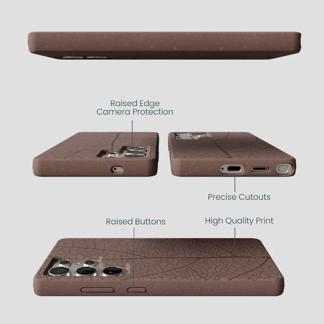 Chocolate Brown Leaf Veins Samsung Galaxy S25 Ultra Case - Image 3