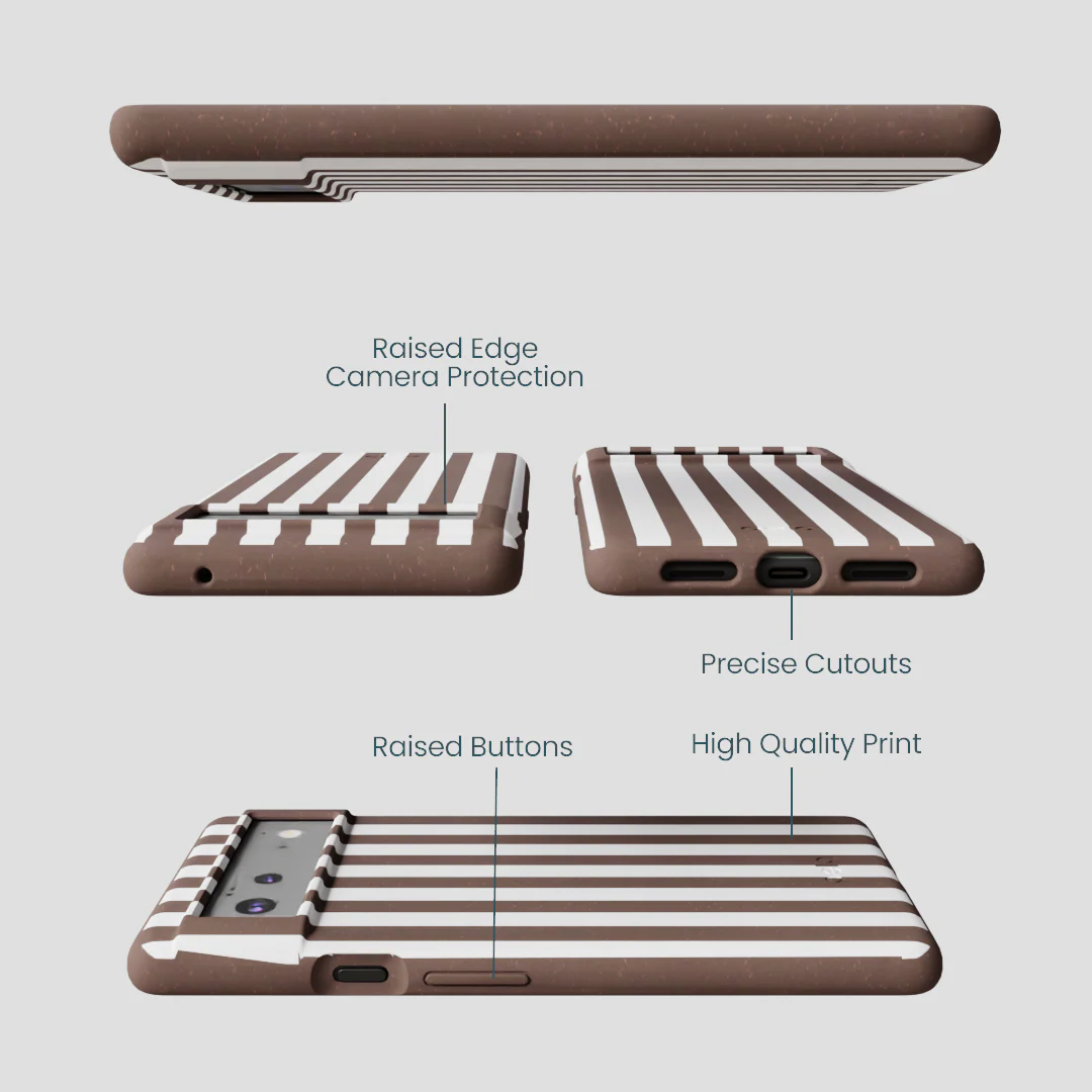 Chocolate Brown Mocha Stripes Google Pixel 6a Case - Image 3