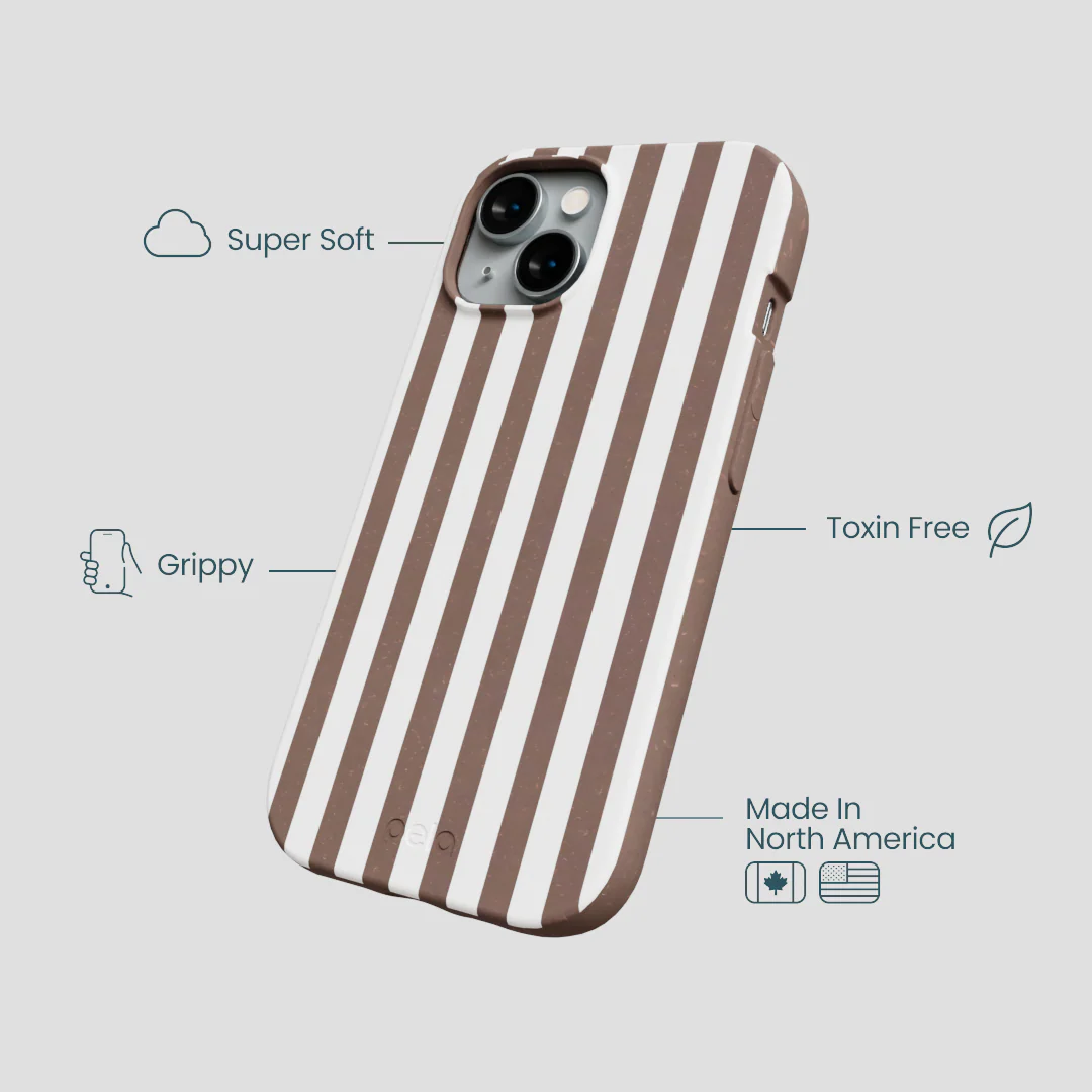 Chocolate Brown Mocha Stripes iPhone 14 Case - Image 4