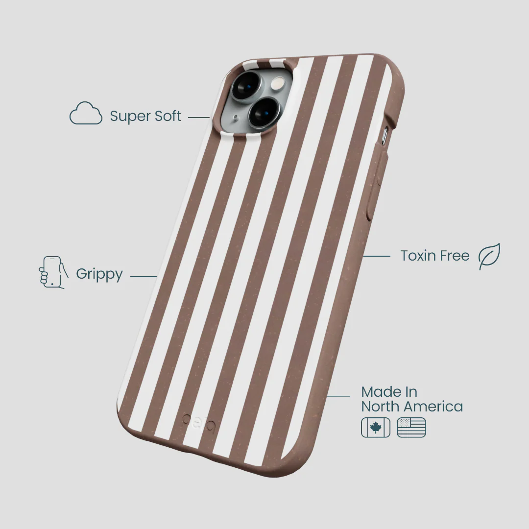 Chocolate Brown Mocha Stripes iPhone 14 Plus Case - Image 4