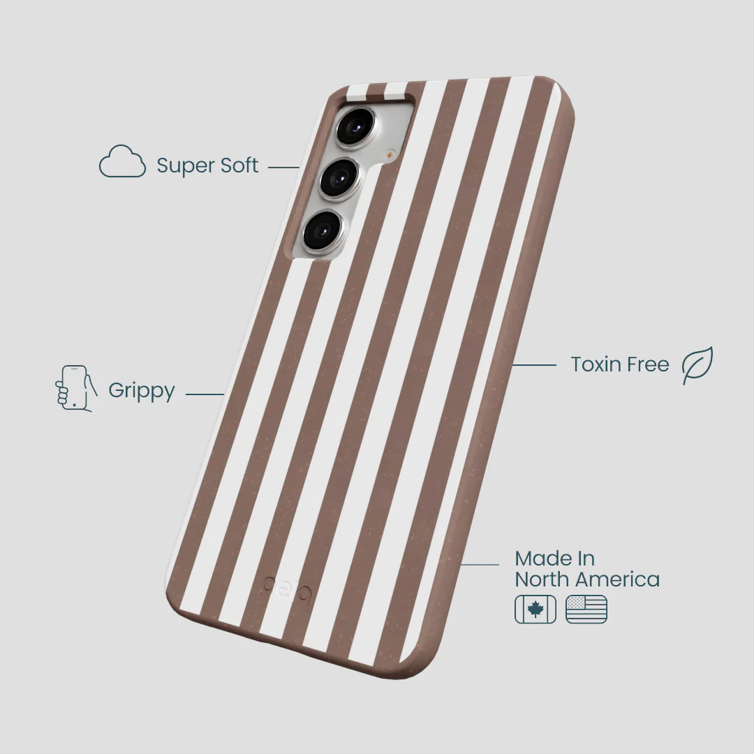 Chocolate Brown Mocha Stripes Samsung Galaxy S25+(Plus) Case - Image 4