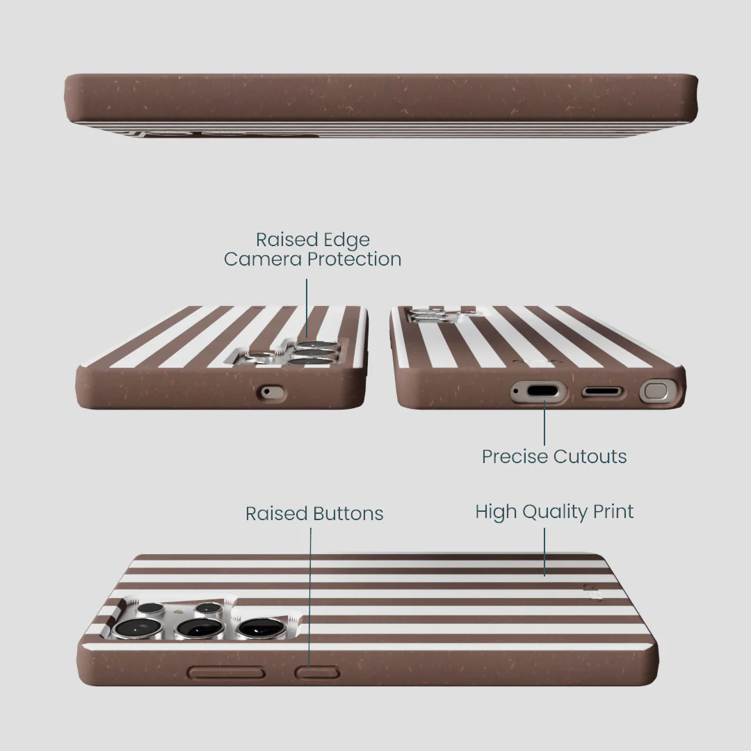 Chocolate Brown Mocha Stripes Samsung Galaxy S25 Ultra Case - Image 3