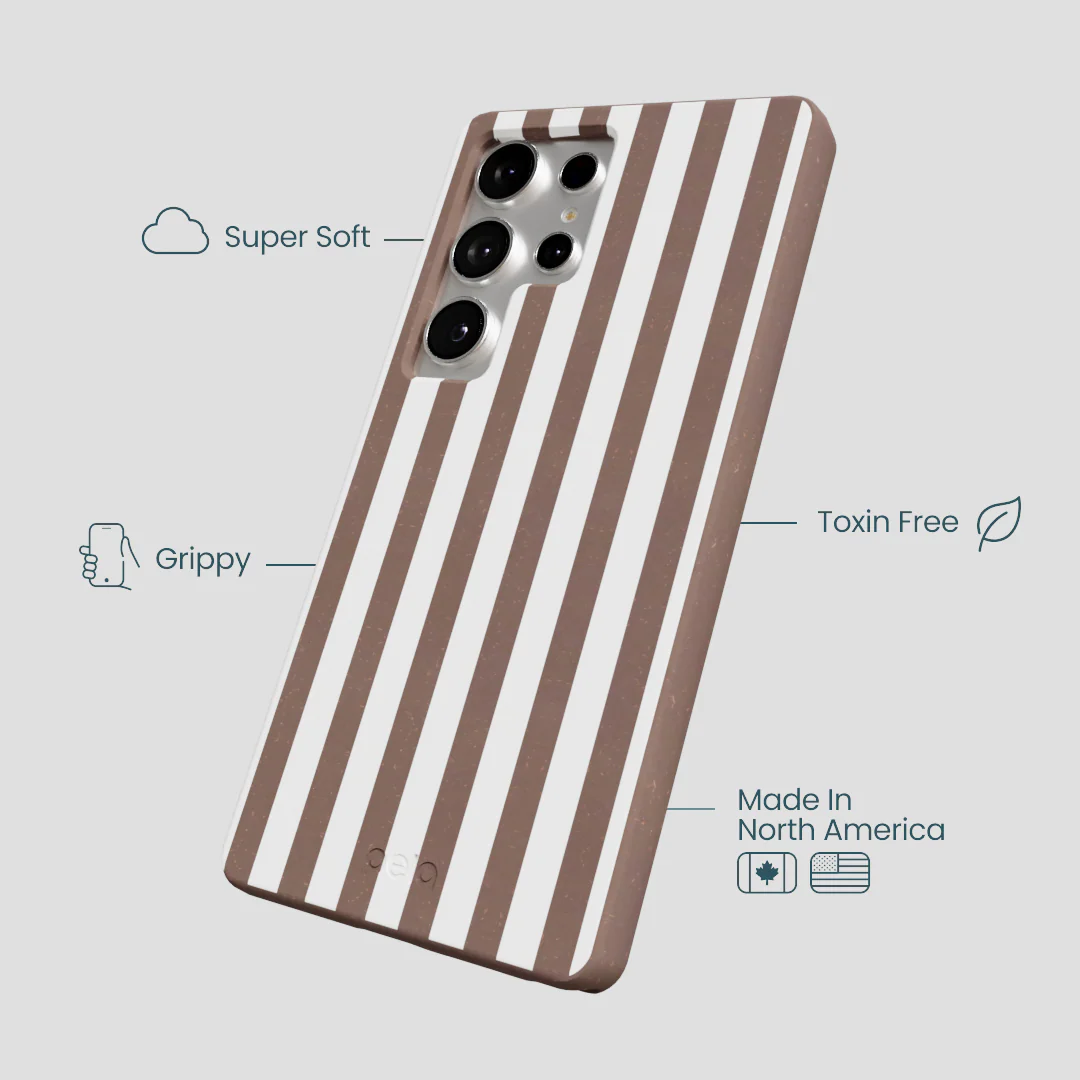 Chocolate Brown Mocha Stripes Samsung Galaxy S25 Ultra Case - Image 4