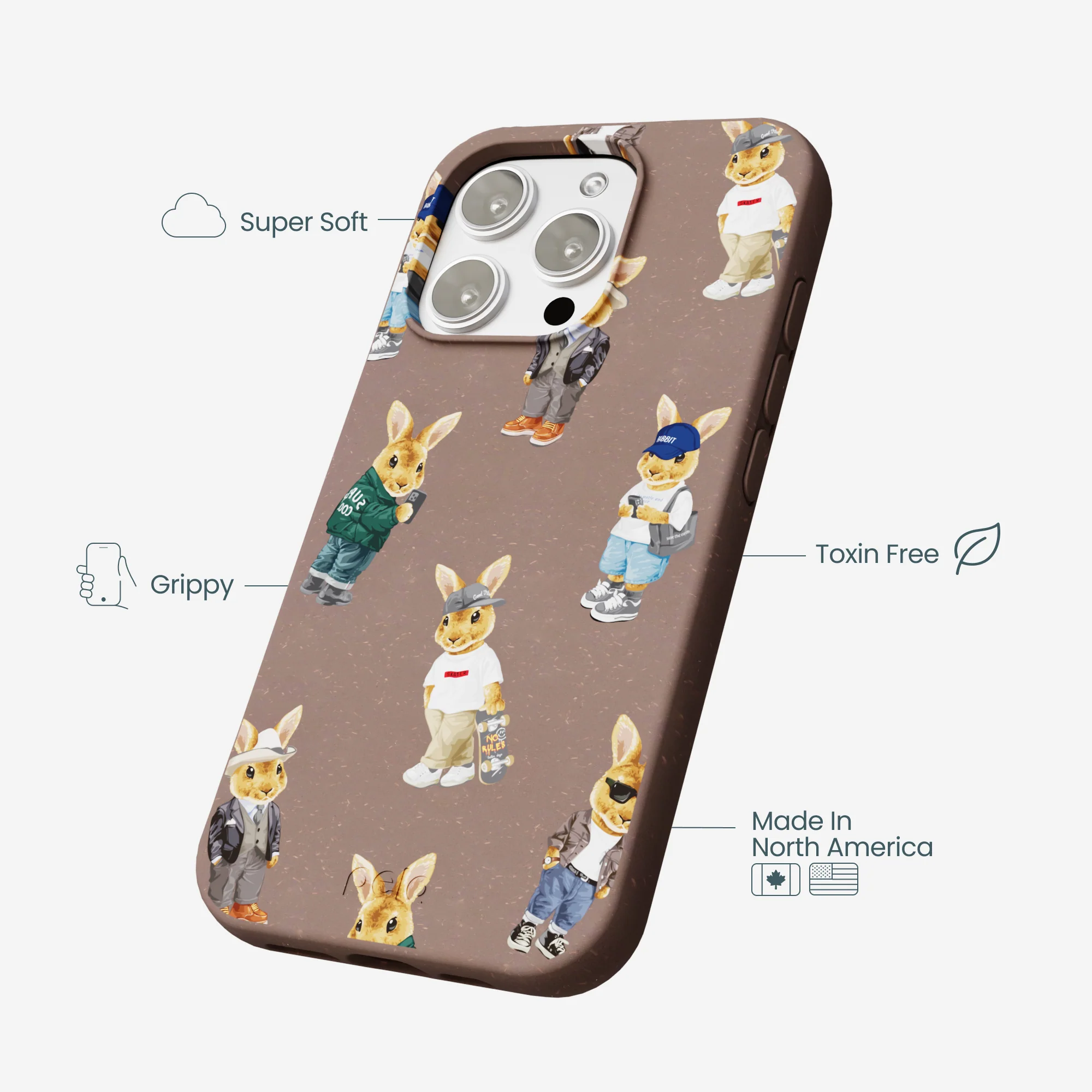Chocolate Brown Rabbit Friends iPhone 16 Pro Max Case - Image 4