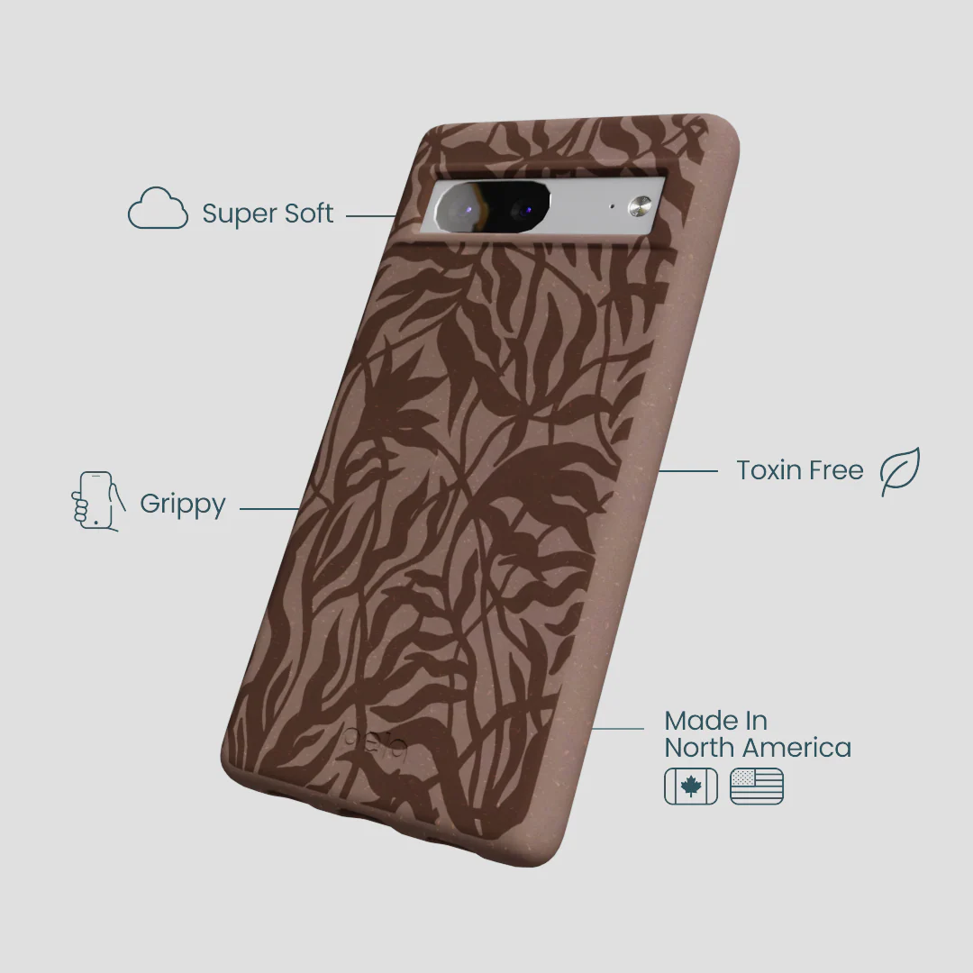 Chocolate Brown Rustic Leaves Google Pixel 7 Case - Image 4