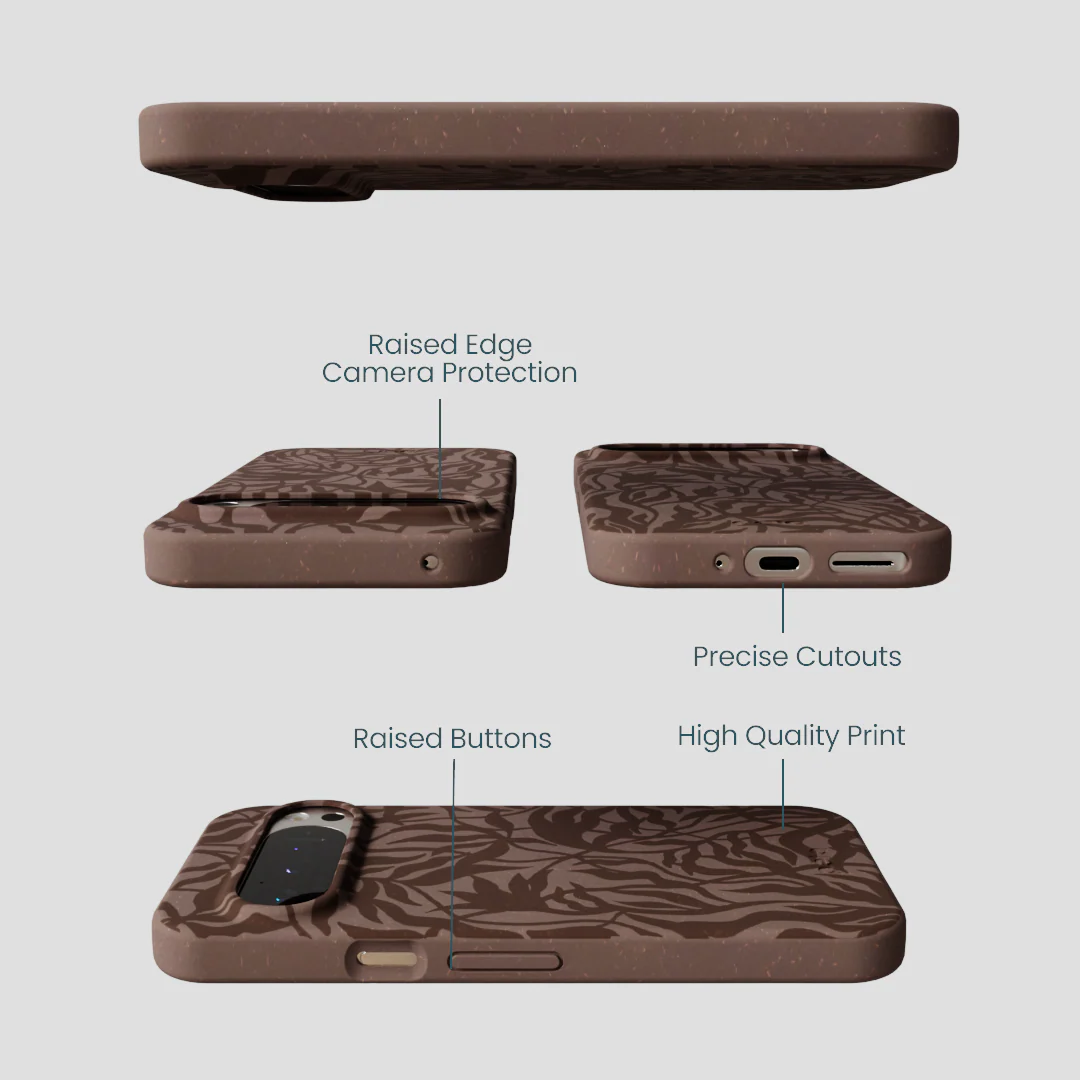 Chocolate Brown Rustic Leaves Google Pixel 9/9 Pro Case - Image 3