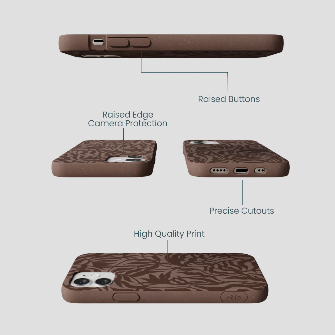 Chocolate Brown Rustic Leaves iPhone 12 Mini Case - Image 3