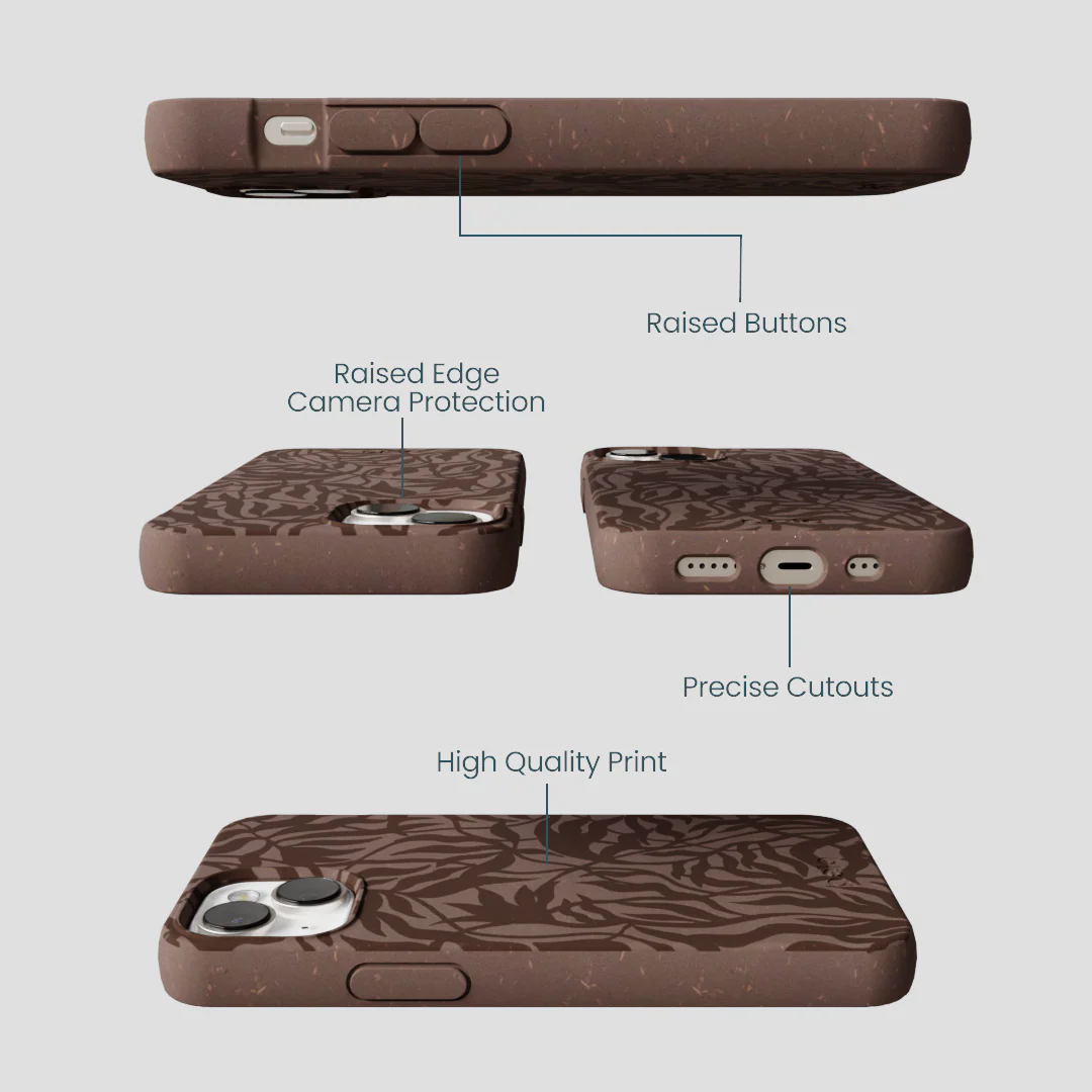 Chocolate Brown Rustic Leaves iPhone 13 Case - Image 3