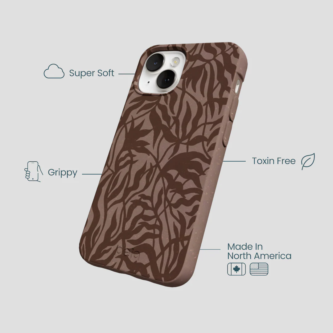 Chocolate Brown Rustic Leaves iPhone 13 Case - Image 4