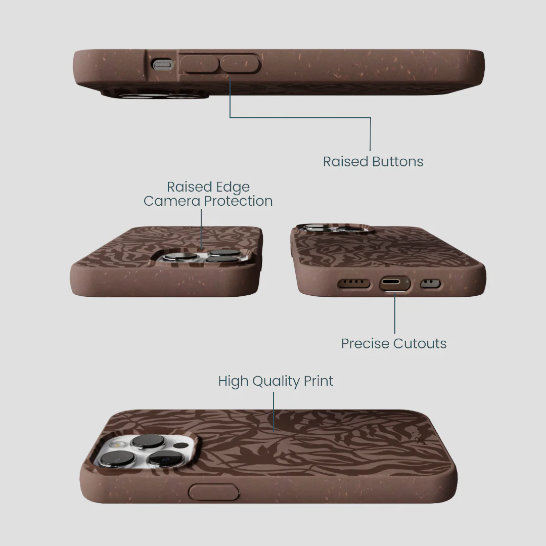 Chocolate Brown Rustic Leaves iPhone 13 Pro Case - Image 3