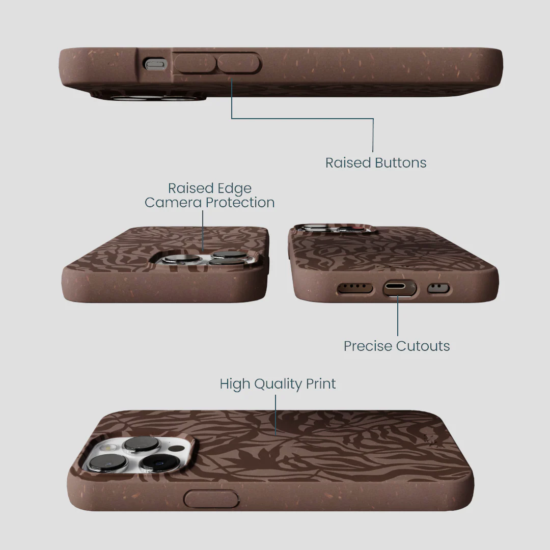 Chocolate Brown Rustic Leaves iPhone 13 Pro Max Case - Image 3