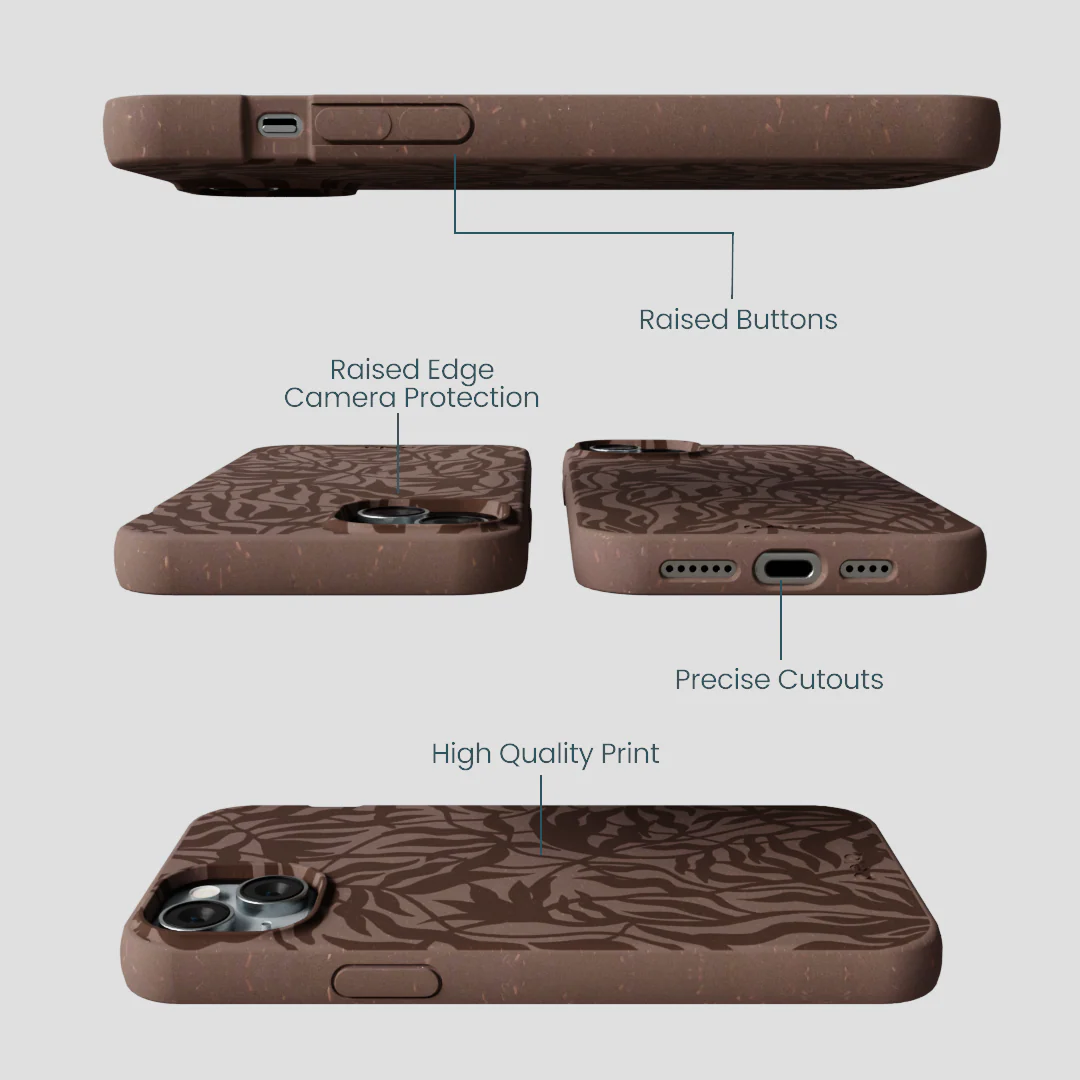 Chocolate Brown Rustic Leaves iPhone 14 Plus Case - Image 3