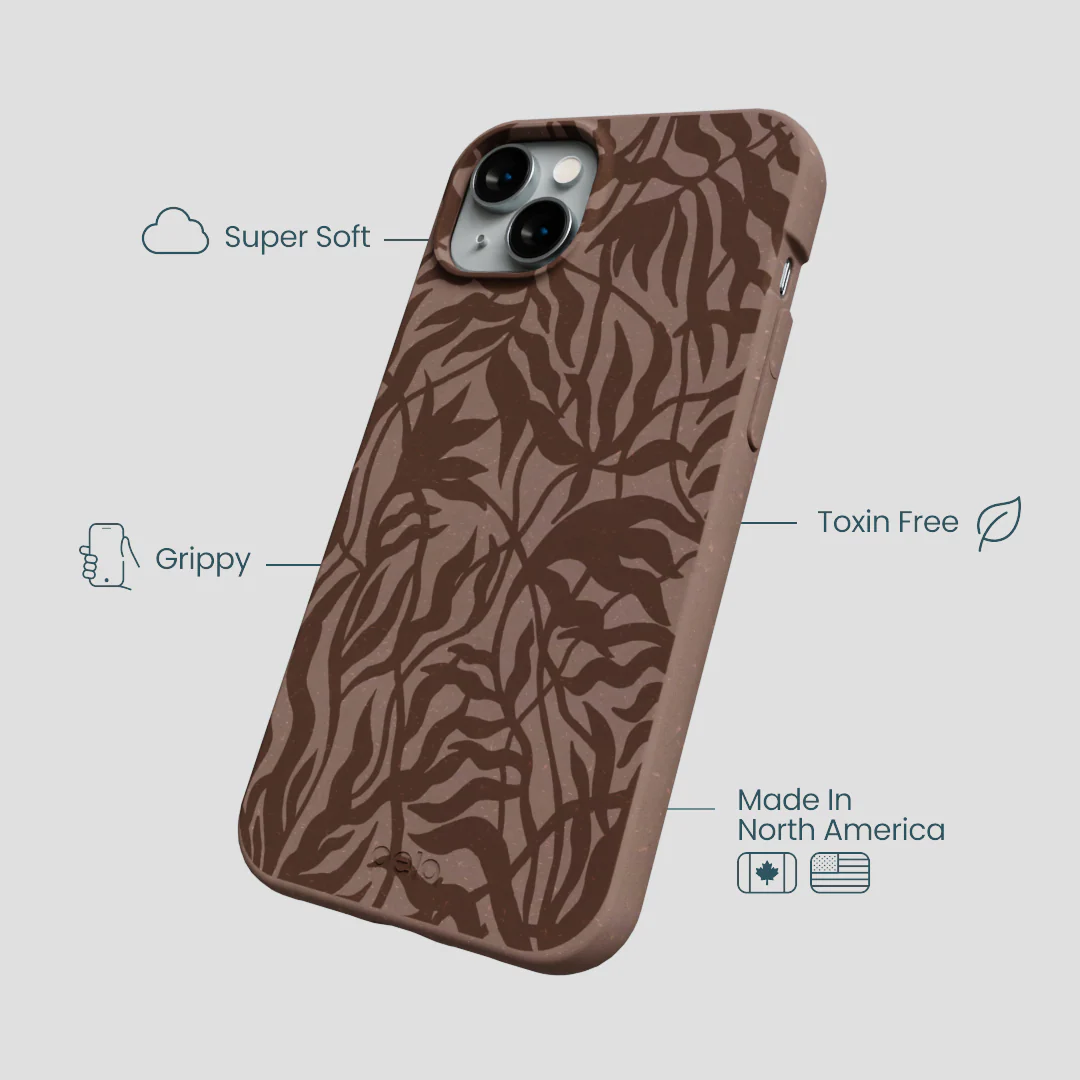 Chocolate Brown Rustic Leaves iPhone 14 Plus Case - Image 4