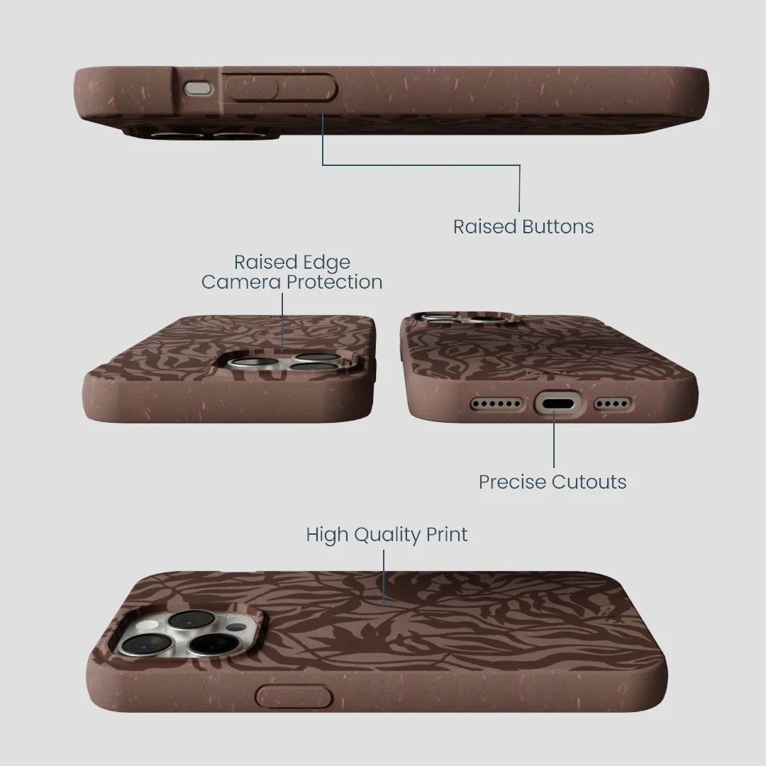 Chocolate Brown Rustic Leaves iPhone 14 Pro Max Case - Image 3