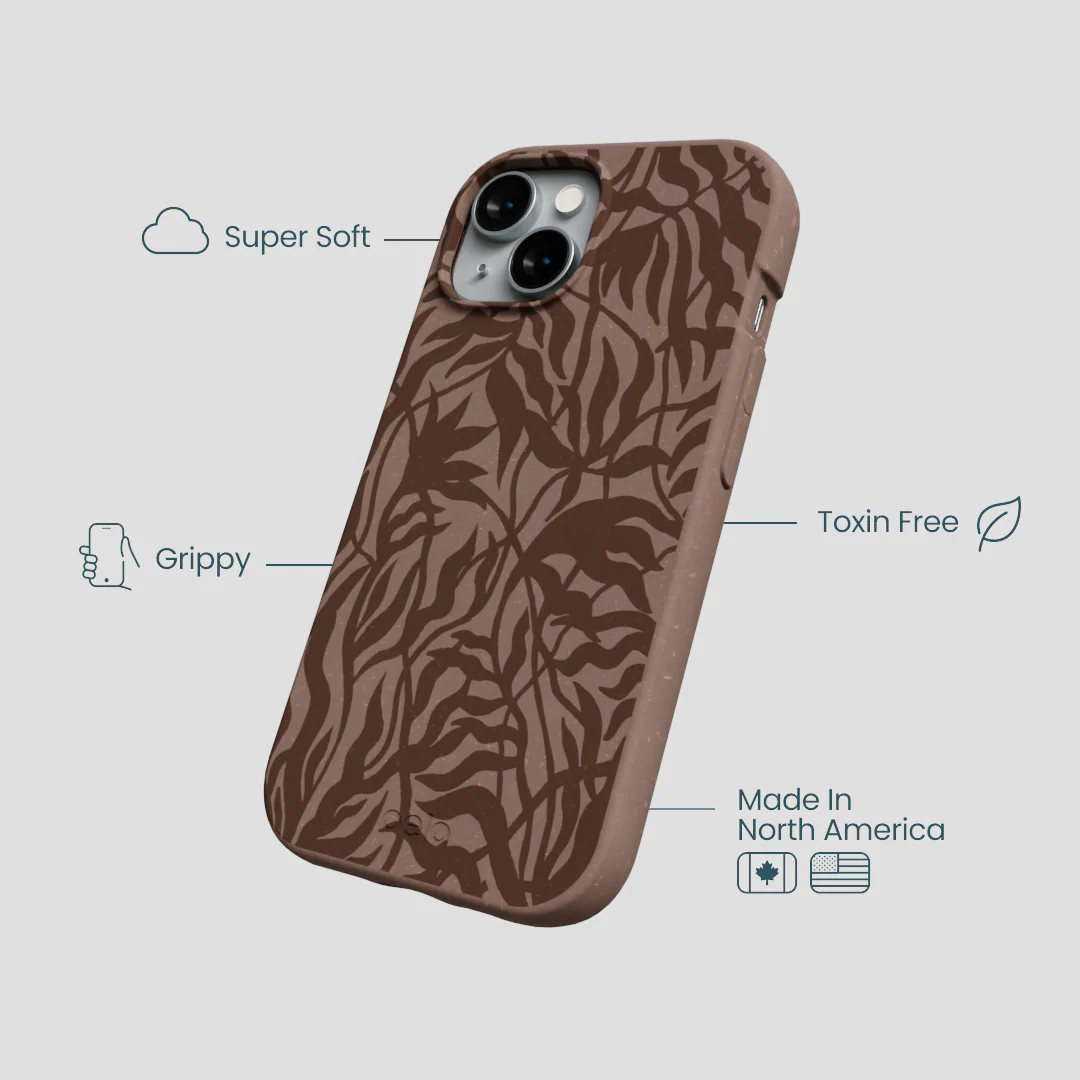 Chocolate Brown Rustic Leaves iPhone 15 Case - Image 4
